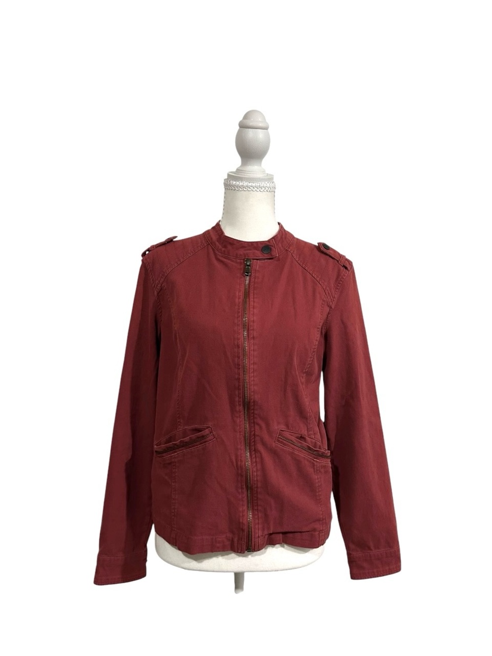 Sanctuary Dark Red Jean Moto Jacket Utility Full Zip Small